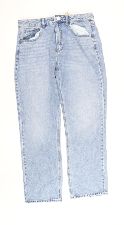 Stradivarius Women Blue High Rise Straight Jeans UK 16