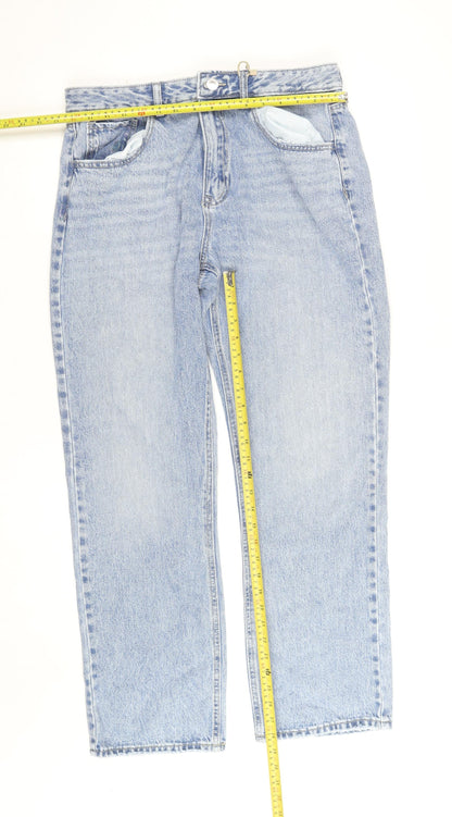 Stradivarius Women Blue High Rise Straight Jeans UK 16