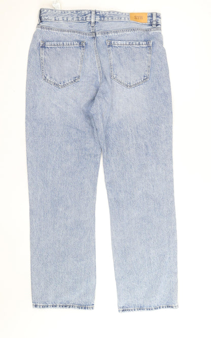 Stradivarius Women Blue High Rise Straight Jeans UK 16