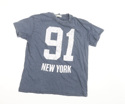 Pull&Bear Men's Blue '91 New York' Graphic Cotton T-Shirt Size M