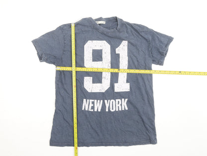 Pull&Bear Men's Blue '91 New York' Graphic Cotton T-Shirt Size M