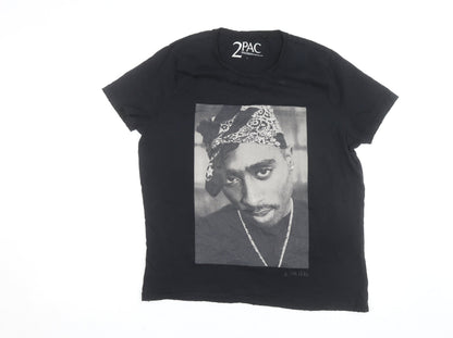 2PAC Unisex Black Cotton Graphic T-Shirt L Hip Hop Music Tee