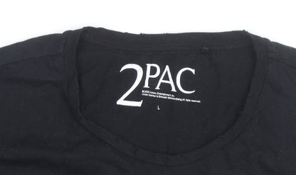 2PAC Unisex Black Cotton Graphic T-Shirt L Hip Hop Music Tee