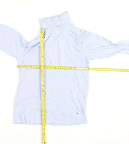 Paco Coastal Women Blue Roll Neck Long Sleeve Cotton Top Size 10