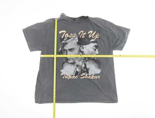 Bershka Men's Grey Tupac Shakur Graphic Band T-Shirt Size M