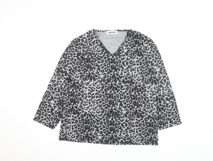 Gerard Women's Grey Animal Print V-Neck Jersey Blouse Size 14