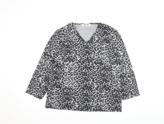 Gerard Women's Grey Animal Print V-Neck Jersey Blouse Size 14
