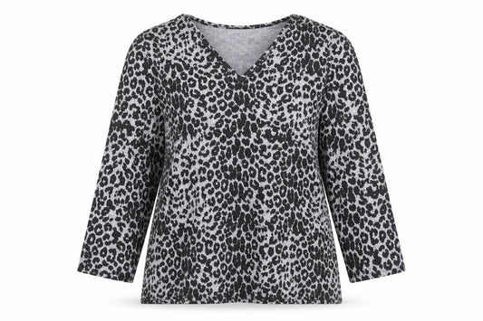 Front view of Gerard Women's Grey Animal Print V-Neck Jersey Blouse, size 14