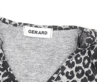Gerard Women's Grey Animal Print V-Neck Jersey Blouse Size 14