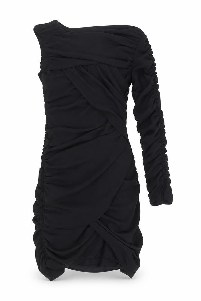 Zara Women Black One Shoulder Ruched Bodycon Mini Dress UK 8