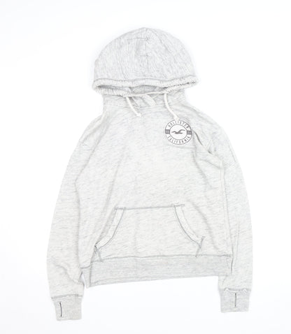 Hollister Women’s Grey Pullover Hoodie Small Logo Print Cotton Blend