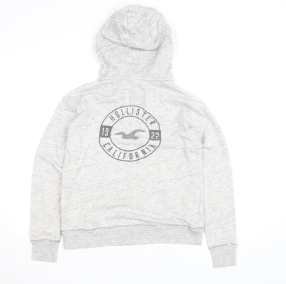Hollister Women’s Grey Pullover Hoodie Small Logo Print Cotton Blend