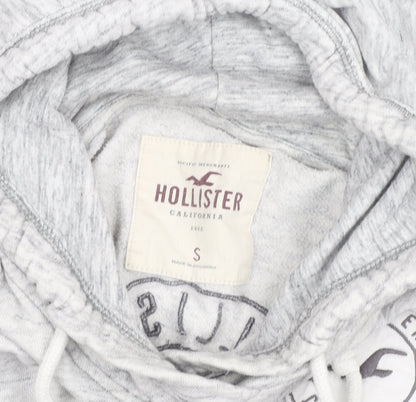 Hollister Women’s Grey Pullover Hoodie Small Logo Print Cotton Blend