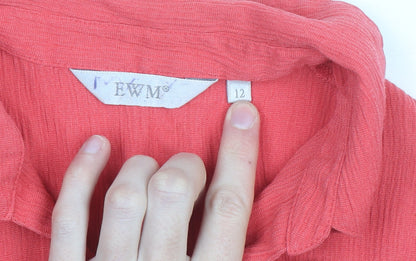 EWM Women Coral Button-Up Blouse Size 12 Long Sleeve Polyester Blend