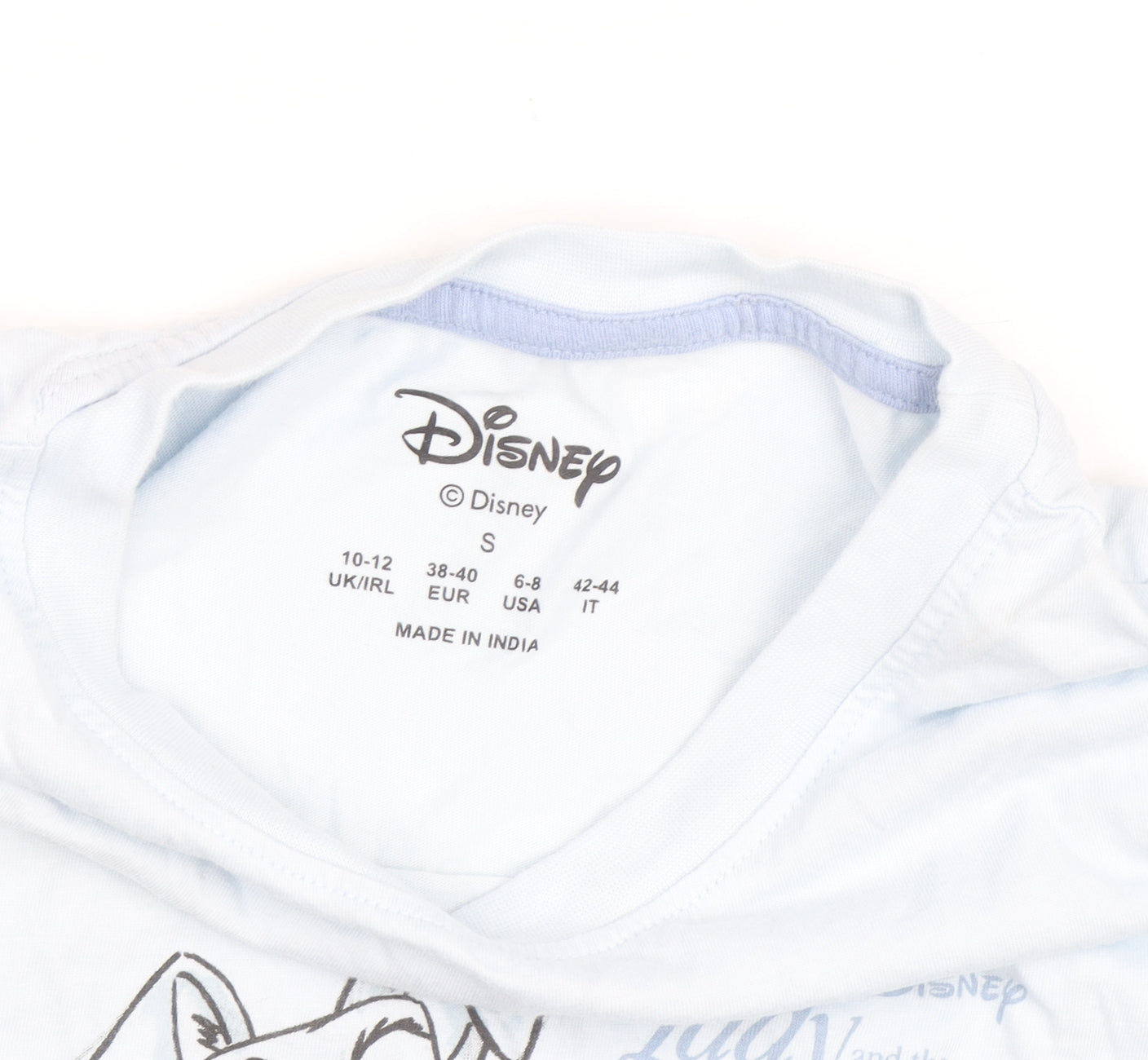 Disney Women Light Blue Lady and the Tramp T-Shirt Size S Cotton
