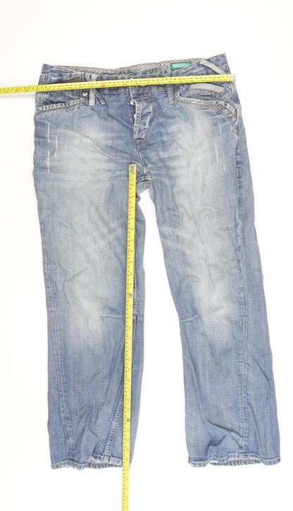 Phard Women's Blue Straight Leg Distressed Denim Jeans Size 12