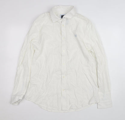 Crew Clothing Company Men's White Linen Classic Fit Long Sleeve Shirt M