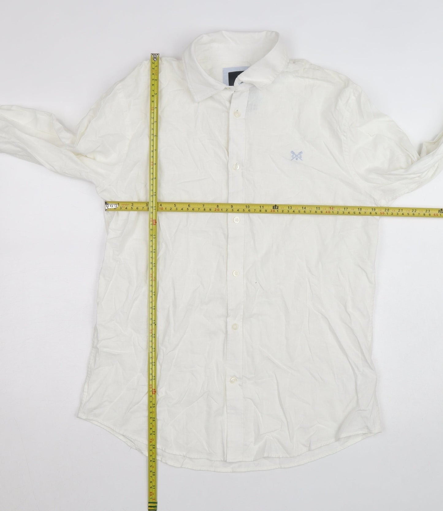 Crew Clothing Company Men's White Linen Classic Fit Long Sleeve Shirt M