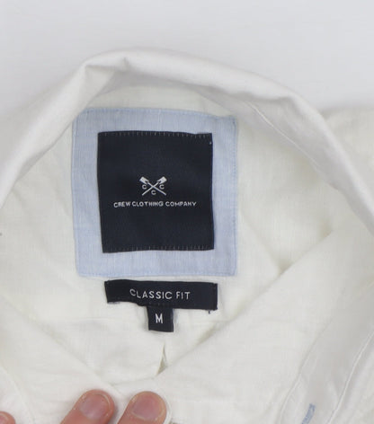 Crew Clothing Company Men's White Linen Classic Fit Long Sleeve Shirt M