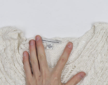 American Eagle Outfitters Women’s Ivory Open-Knit Cotton Jumper Size S