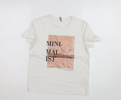 ONLY Women’s White Minimalist Print Cotton T-Shirt Size S