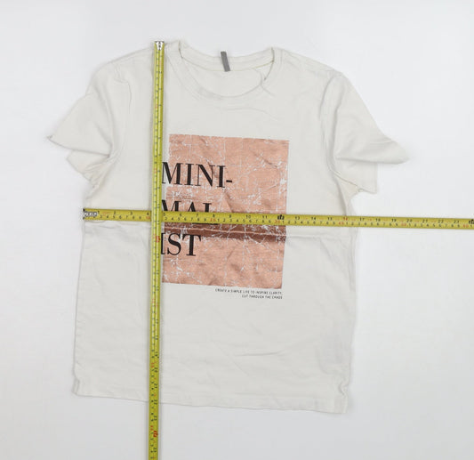 ONLY Women’s White Minimalist Print Cotton T-Shirt Size S