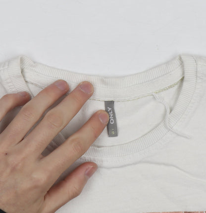 ONLY Women’s White Minimalist Print Cotton T-Shirt Size S