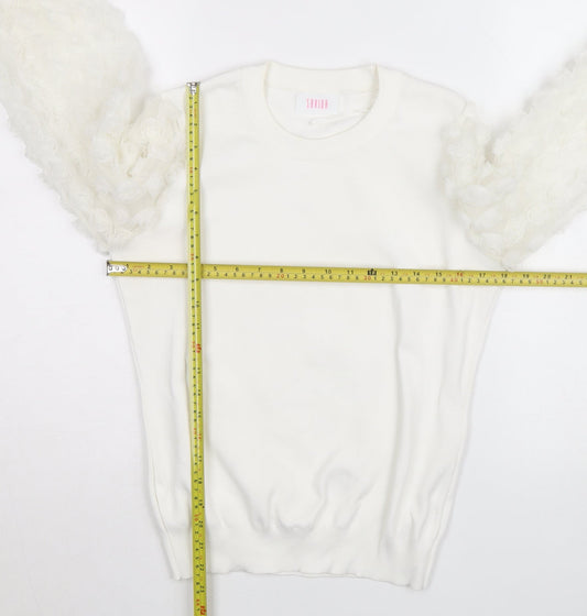 Savida Women’s White Puff Sleeve Crew Neck Jumper Size 12