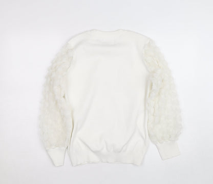 Savida Women’s White Puff Sleeve Crew Neck Jumper Size 12