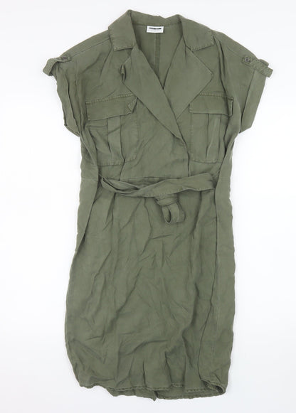 Noisy May Women Green Lyocell Shirt Dress L Lightweight Belted
