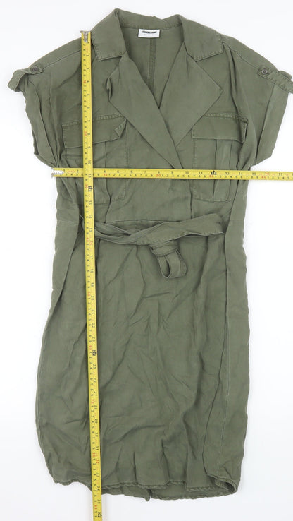 Noisy May Women Green Lyocell Shirt Dress L Lightweight Belted