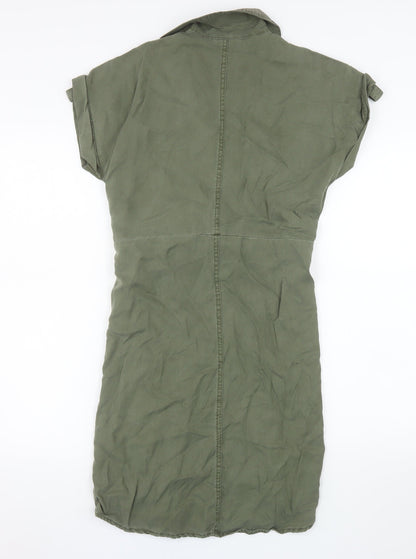 Noisy May Women Green Lyocell Shirt Dress L Lightweight Belted