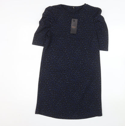 ONLY Women's Blue Animal Print Shift Dress S Half Sleeve