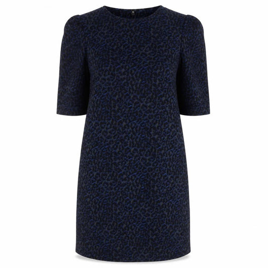 Front view of Only Women's Blue Animal Print Shift Dress S Half Sleeve