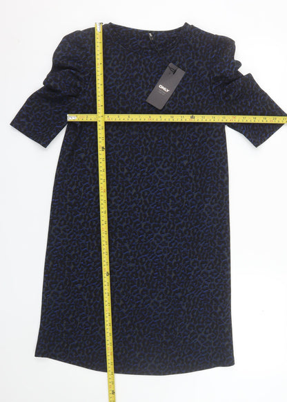 ONLY Women's Blue Animal Print Shift Dress S Half Sleeve