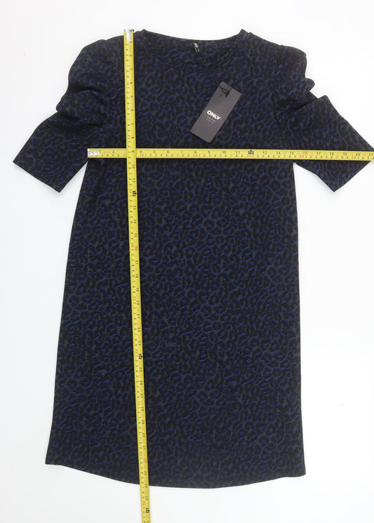 ONLY Women's Blue Animal Print Shift Dress S Half Sleeve