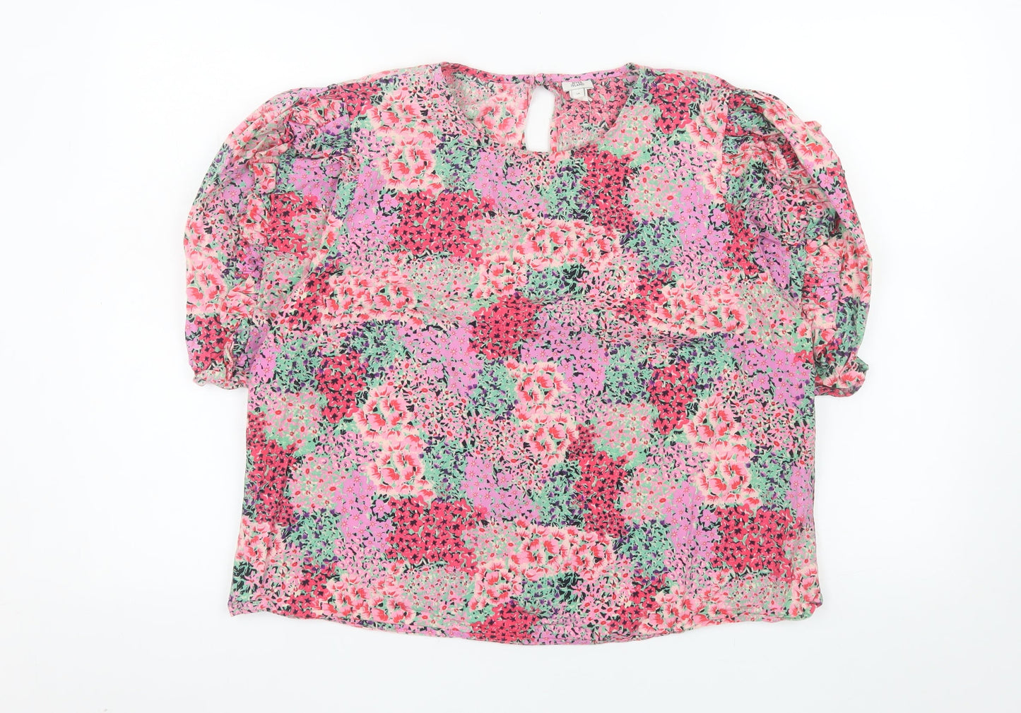 River Island Women’s Multicoloured Floral Cotton Tunic Blouse Size 14