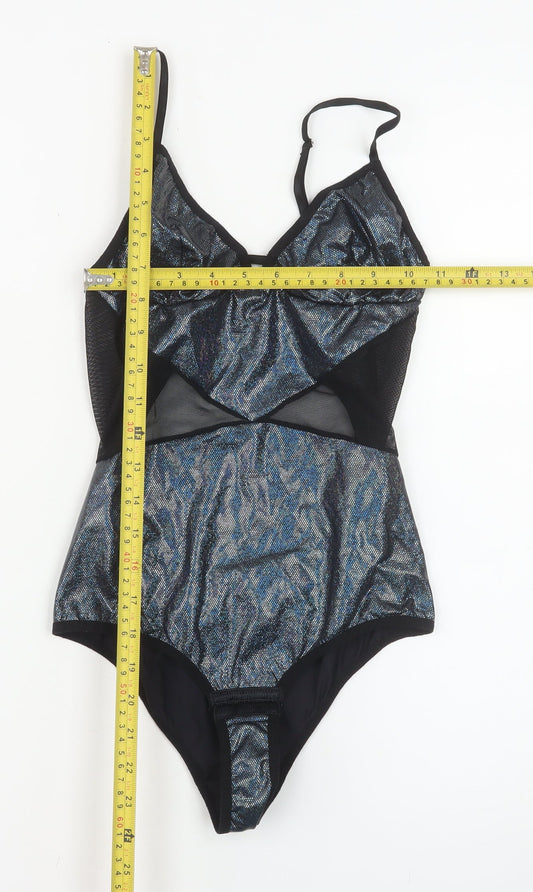 John John Women’s Black Metallic Mesh Bodysuit Size S