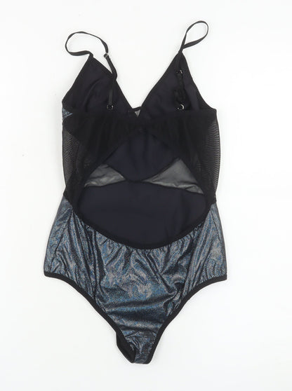 John John Women’s Black Metallic Mesh Bodysuit Size S