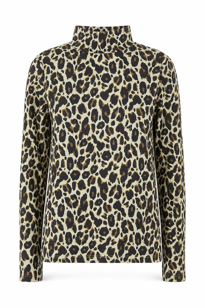 River Island Women’s Brown Leopard Roll Neck Long Sleeve Top Size 10