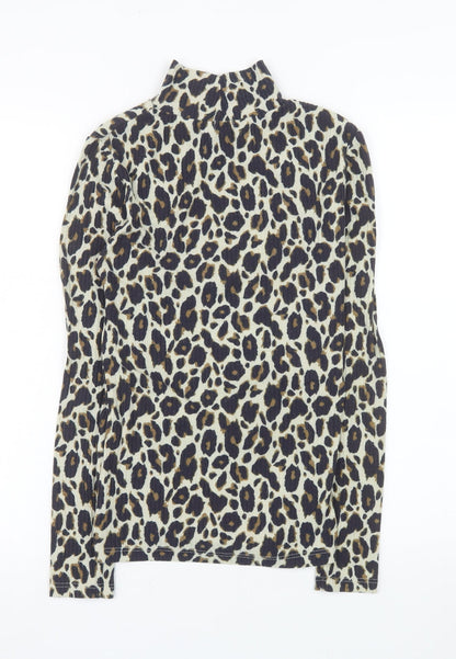 River Island Women’s Brown Leopard Roll Neck Long Sleeve Top Size 10