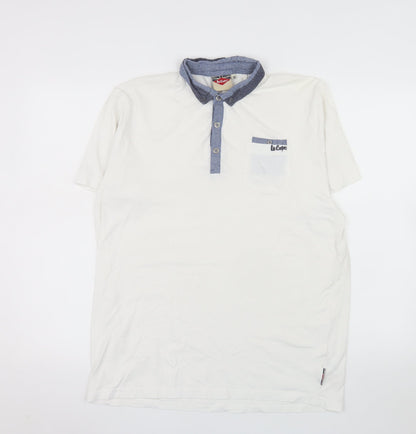 Lee Cooper Men's White Cotton Short Sleeve Polo Shirt M