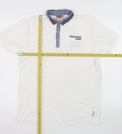 Lee Cooper Men's White Cotton Short Sleeve Polo Shirt M