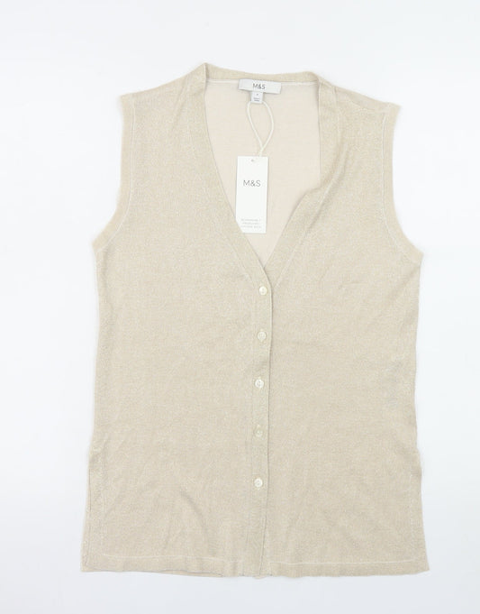 Marks and Spencer Women Beige Sleeveless V-Neck Knit Vest Small