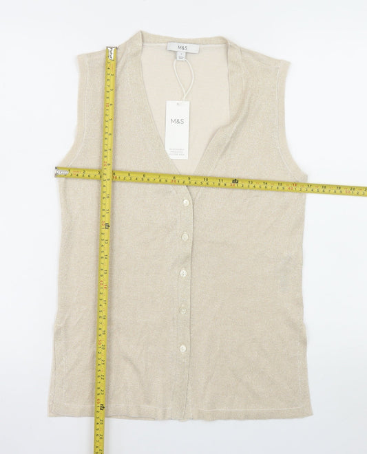 Marks and Spencer Women Beige Sleeveless V-Neck Knit Vest Small
