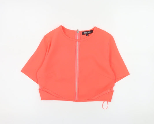 Missguided Women’s Pink Cropped Zip Blouse Size 8 Short Sleeve
