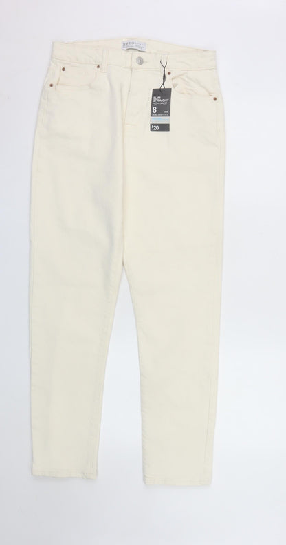 Primark Women Ivory Slim Straight High Waist Denim Jeans Size 12