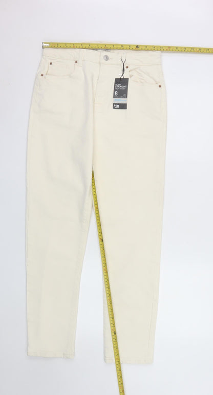 Primark Women Ivory Slim Straight High Waist Denim Jeans Size 12