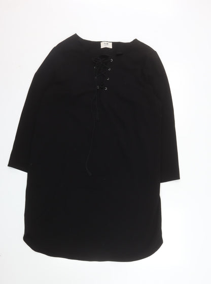 Hush Women Black Size 16 Shift Lace Up Knee Length Dress