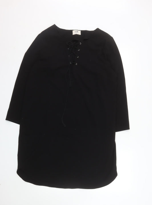 Hush Women Black Size 16 Shift Lace Up Knee Length Dress